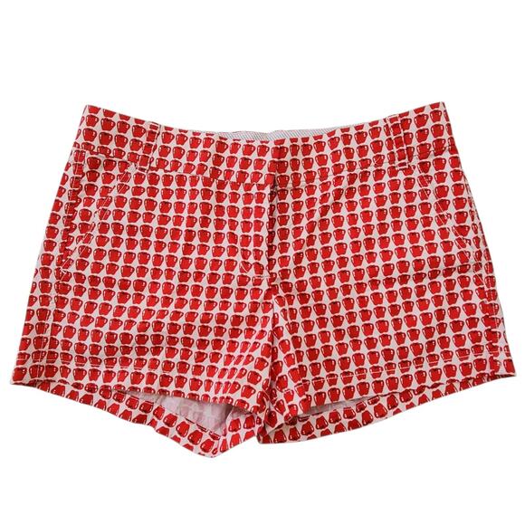 J. CREW WOMENS CHINO SHORTS 6 RED APPLE FRUIT PREPPY FUN NOVELTY PRINT TEACHER - Picture 1 of 7